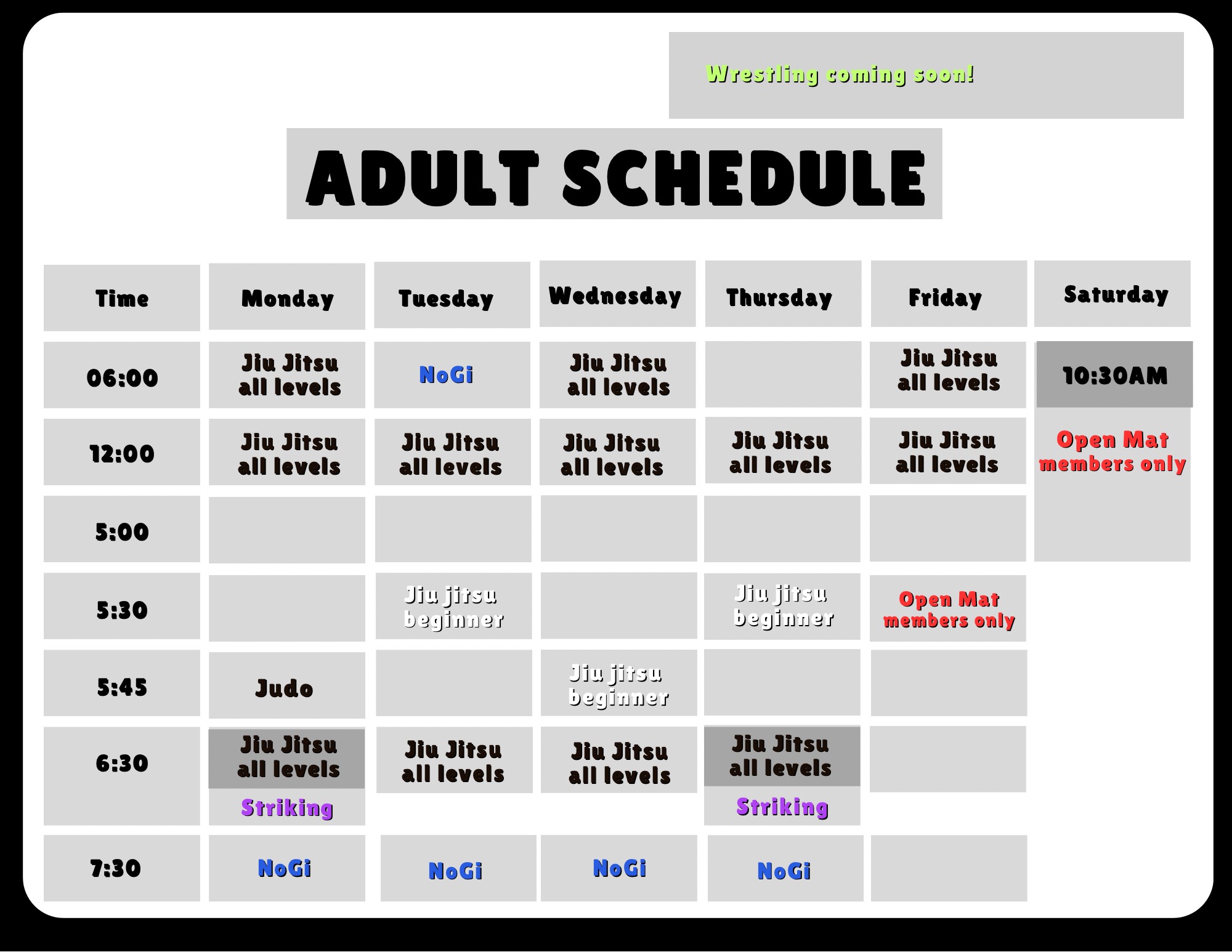 adults schedule