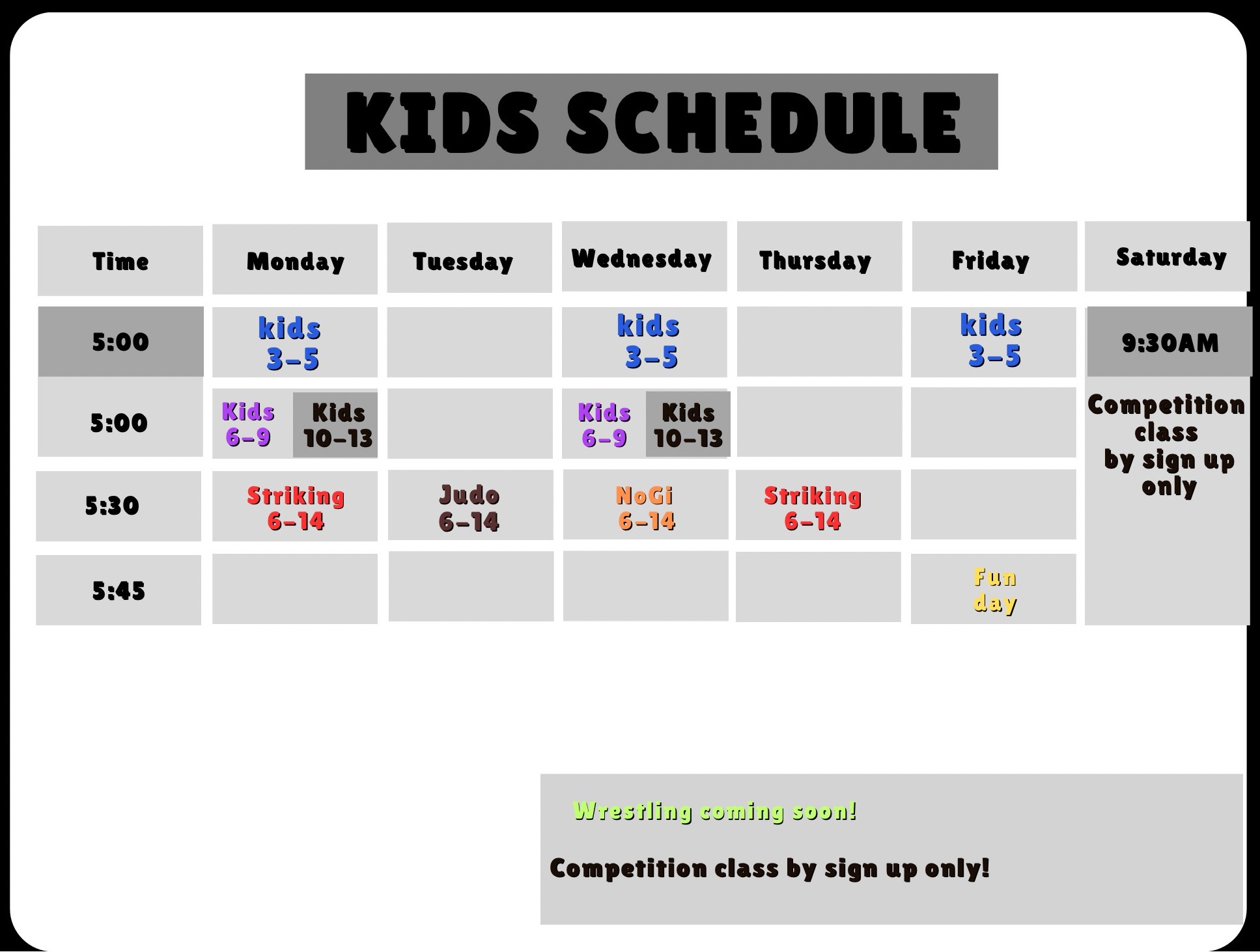 kids schedule